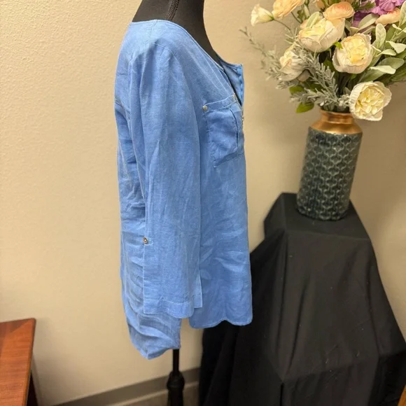Jones New York 100% Linen Blue Zip Front Top – Size M - Picture 5 of 9